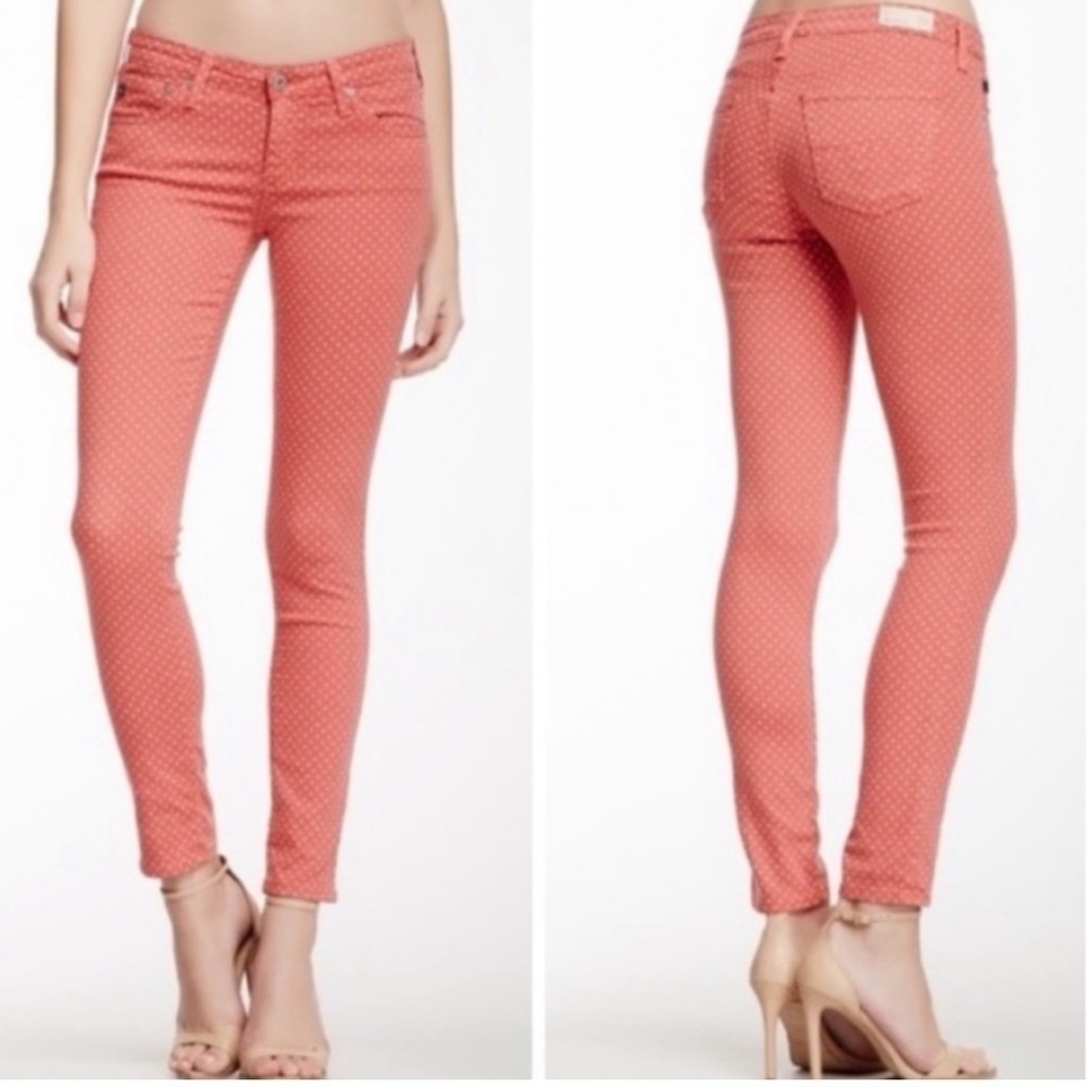 Ag Adriano Goldschmied Pink White Polka Dot The Stevie Ankle Slim Straight Jeans